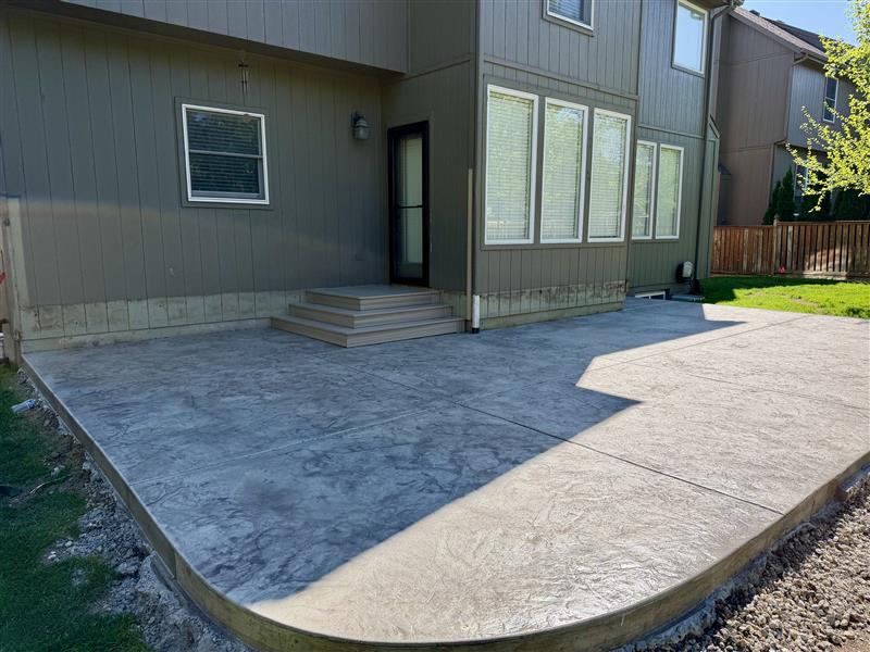 Stamped concrete patio angle view